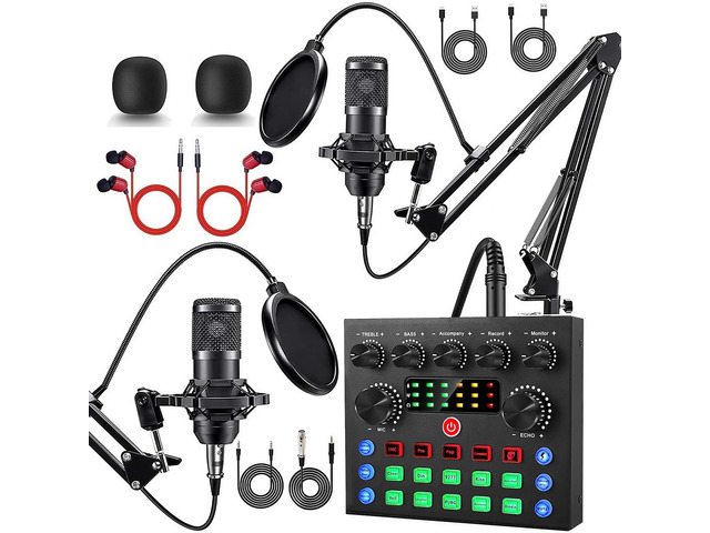 Podcast Equipment Bundle for 2, V8s Sound Card with Voice Changer Podcast Equipment with BM-800 Microphone, Podcast Microphone Bundle for...