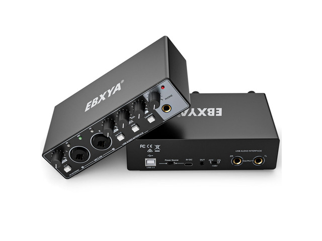 2x2 Audio Interface - 24-bit/192kHz USB Recording Sound Card 48V Phantom Power, for PC and Mac, Studio, Guitar, Podcast, Streaming(Metallic Black)