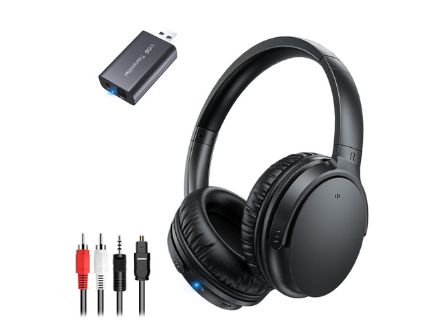 Wireless TV Headphones for Seniors, AptX Low Latency, One Button Design Over-Ear TV Headset with USB Transmitter (Optical/RCA/AUX/USB), Louder &...