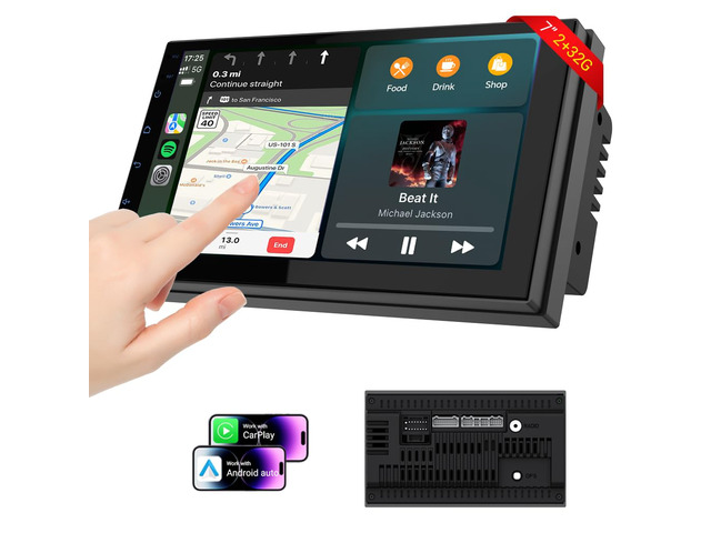 7 Inch Double DIN Car Stereo, Wireless Apple CarPlay & Android Auto, Android 13 Touchscreen Car Radio with GPS Navigation, 2GB+32GB, Steering Wheel...