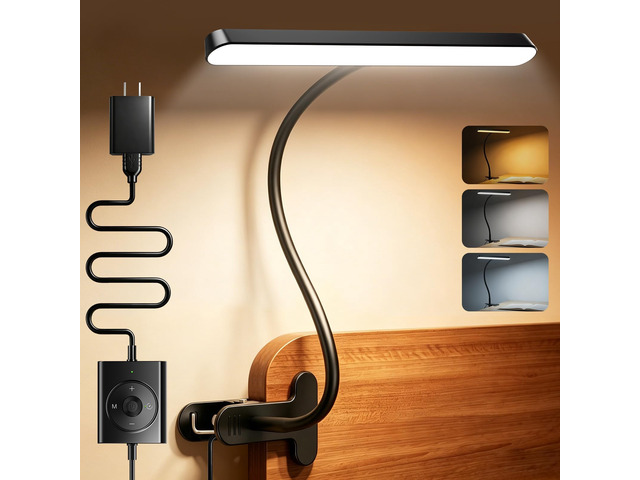 7W Clip on Light, 57 LED Reading Light for Bed, Amber Mode &Timer 5 Brightness & 3 Colors for Bedside, 2.75' Desk Lamp, USB Powered Clip on Lamp...