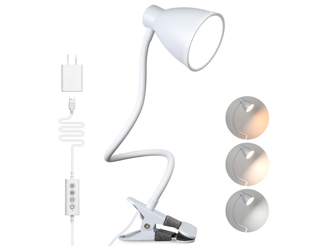 Clamp Lamp 5 Color Modes 10 Brightness Dimmer Bedside Lamp, White Reading Light 10W 38 LED Desk Lamp with Auto Off Timer 360° Flexible Gooseneck...