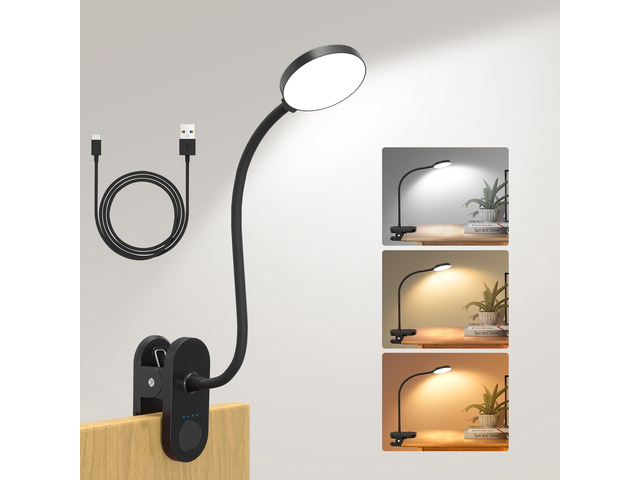 Rechargeable Clip on Light for Bed, 61 LED Cordless Reading Lamp with 3 Color Modes & 10 Brightness Levels, Portable and Flexible Book Light Clamp...