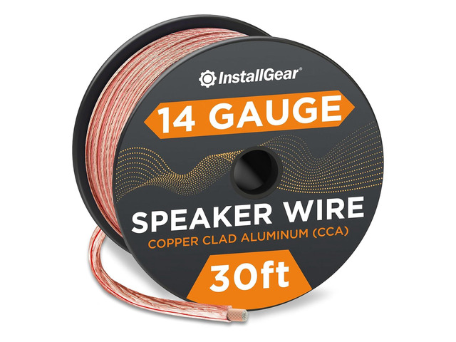 30ft 14 Gauge Speaker Wire - Clear Copper Wire for Car Audio, Home Theater, Surround Sound - Durable PVC Jacket - Easy Polarity ID - Flexible...