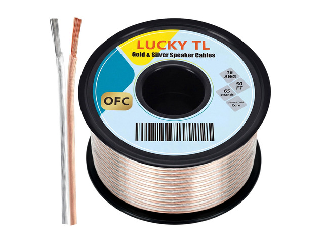 16 Gauge Speaker Wire Cable, OFC(Oxygen-Free Copper),50 ft Spool Gold and Silver, for Home Theater, Stereo Systems,DIY