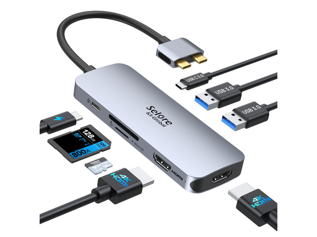 Selore Laptop Docking Station, Dual Monitor USB C Hub for MacBook 8-in-2 USB C to Dual HDMI Adapter with Dual HDMI,USB C,2 USB A,PD,SD/TF Reader...