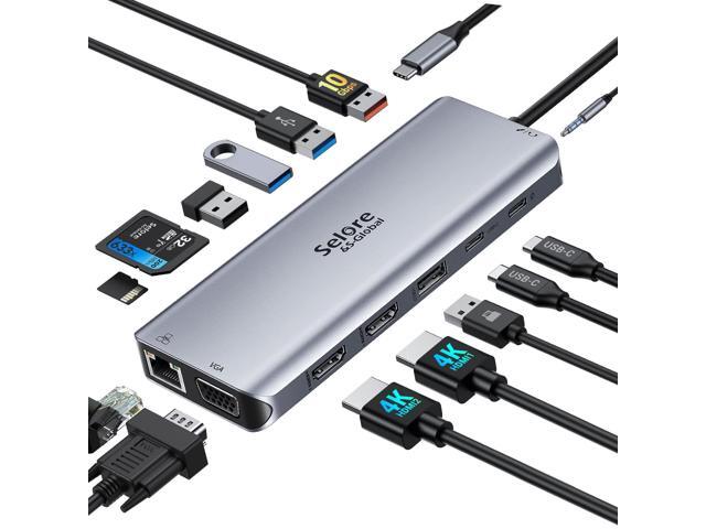 USB C Docking Station Dual Monitor 14-in-1 Triple Display Dual HDMI & VGA 10Gbps Data Transfer, 100W PD, Gigabit Ethernet, SD/microSD Card...