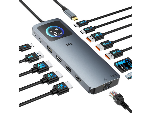 Selore USB C Docking Station 3 HDMI, 13-in-1 Laptop Docking Station with Triple 4K HDMI, Smart Display, 2.5G Ethernet, 100W PD, 10Gbps USB A/C 3.1,...