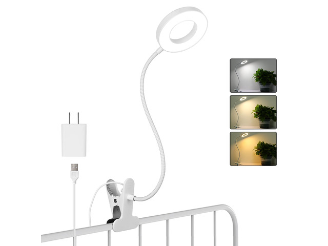 Desk Lamp Clip on Desk Reading Lights for Books in Bed (White) With 5V 2A Adapter, 10 Dimmable Brightness 3 Modes, Clip on Light for Reading Home...