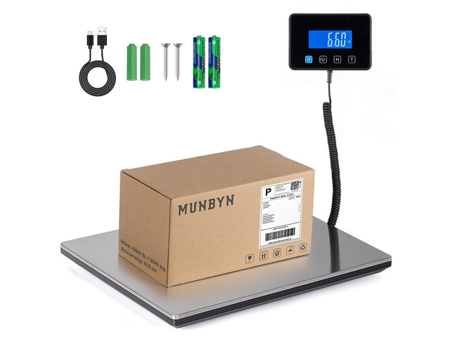 660lb/1.8oz Shipping Scale, Digital Postal Scale for Packages Hold & Tare Function, Backlit LCD, Battery & USB Cable Included, For Small Business,...