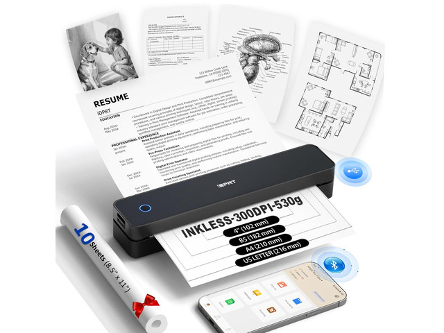 Inkless Portable Printer for Travel, Wireless Thermal Printer Supports 8.5 x 11' US Letter, A4, MT610Pro 300DPI Small Bluetooth Printers Compatible...