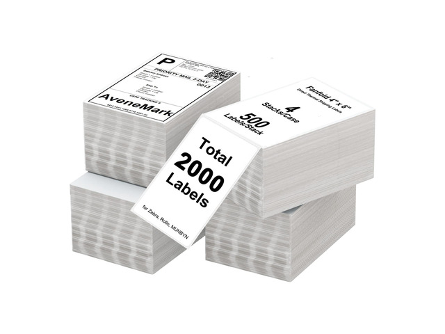 4 Stacks 2000 Labels 4' x 6' Fanfold Direct Thermal Labels, Postage Shipping Labels Paper with Perforated, Strong Adhesive Label for Zebra, Rollo,...