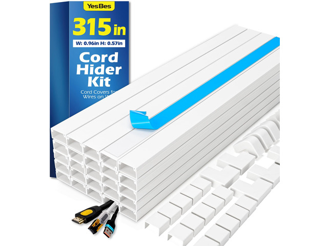 315in Cord Hider Kit, Paintable Cable Raceway, Cord Covers for Wires on Wall, Cord Hider for Wall Mount tv, tv Cable Hider Wall kit, Wire Covers...