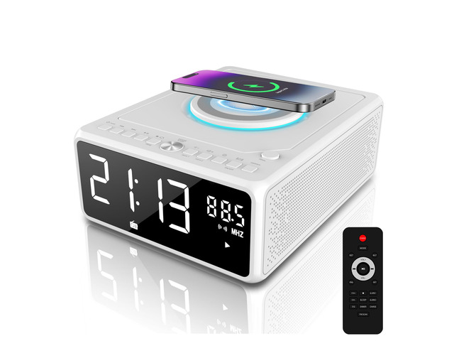 CD Player Alarm Clock Radio with Wireless Charging, Clock Radio with CD Player for Bedroom, Bluetooth Speaker, FM Radio, USB MP3 Player, Dual...