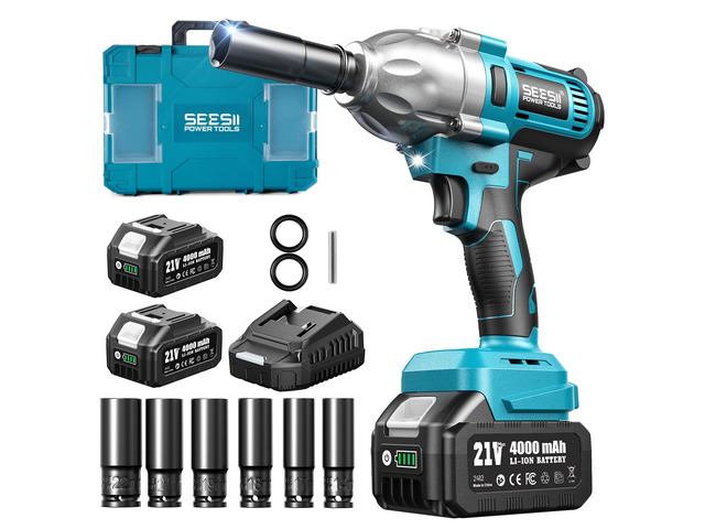 Impact Wrench 665 FT-LBS(900N. m) 3300IPM 1/2 Impact Gun High Torque Electric Impact Driver Cordless Impact Wrench with 21V 2x4.0Ah Battery 6...