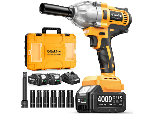 1/2' Cordless Impact Wrench, 1400NÂ·m(1032ftlbs) Brushless High Torque Impact Gun, Electric Impact Driver, 2x4.0Ah Batteries, LED Light, Charger, 6...