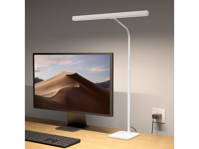 LED Desk Lamp for Home Office, Eye-Caring Desk Light with Base White, 12W Touch Control 3 Colors Dimmable Brightness, 360° Gooseneck, USB Adapter,...