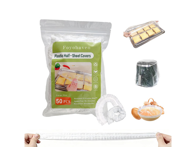 50Pcs Elastic Sheet Pan Covers for 13x18in Pans & 10-19in Bowls Stretch-fit covers keep food fresh, protect from dust, and fit half sheet pans,...