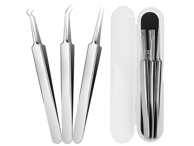 WSYUB Blackhead Tweezers, Blackhead Extractor, Pimple Popper Tool Kit 3 in 1 Professional Stainless Skin Zit Acne Blemish Whitehead Popping...