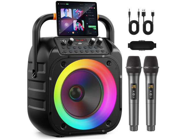 Karaoke Machine for Adults, Portable Bluetooth Karaoke Speaker with 2 Wireless Microphones, Echo Adjustment, LED Lights, PA System with 6.5'...