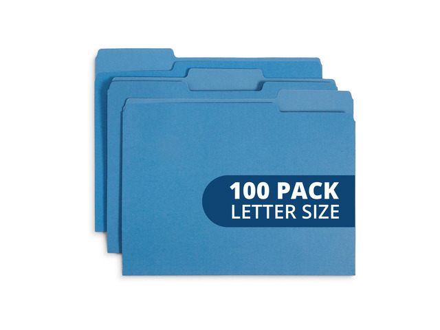 100 File Folders, Letter Size, 1/3 Cut Tab, Durable 11pt Uncoated Paper, 1/3 Cut Top Tab, Assorted Tab Positions, for Office, School, and Home Filing