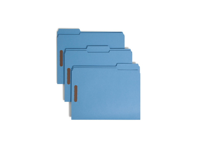 Fastener File Folders, Reinforced 1/3-Cut Tabs, 2 Fasteners, Letter Size, Blue, 50 per Box (12040)