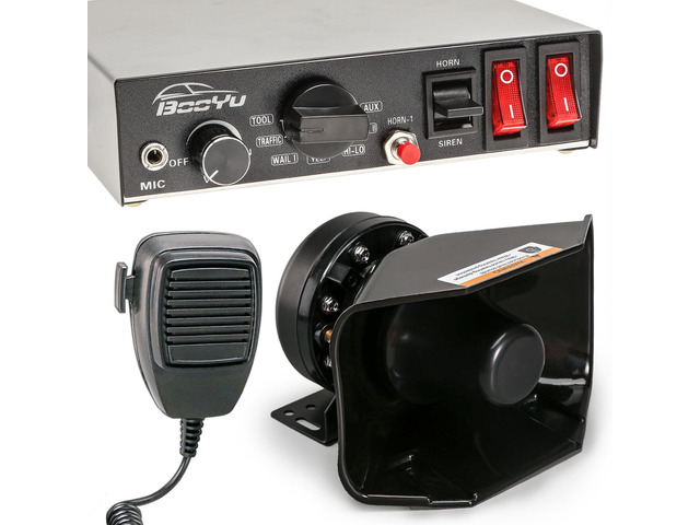 9 Tone 12V 200W Warning Emergency Siren PA System [180Â° Loud Speaker][Handheld Microphone][Hands-Free][125-135dB][2 x 10A Switches] for Vehicles...