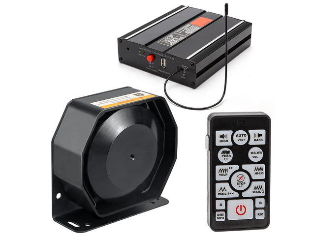 200W 12V 20 Tones Emergency Siren PA System for Vehicles Truck Car SUV ATV UTV [Slim Speaker][Wireless Remote Handheld Microphone][2 x 10A Switches]