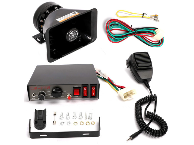 9 Tones Police Siren 100W Wired Handheld Microphone Loudspeaker Emergency Siren Electronic PA System Amplifier Black Plastic Square Speaker DC12V...
