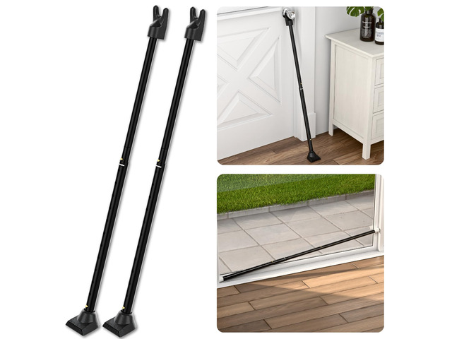 2-in-1 Door Security Bar & Sliding Patio Door Security Bar (2 Pack) via Interchangeable Caps - Constructed of High Grade Iron - Black