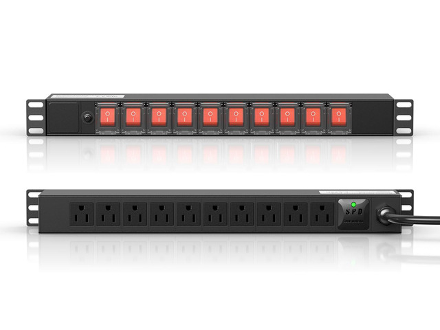 10 Outlet Rack Mount Power Strips with Individual Switch,1U Rack Mount PDU Power Strip for Network Server Racks - Surge Protection - 110V/15A - 6ft...