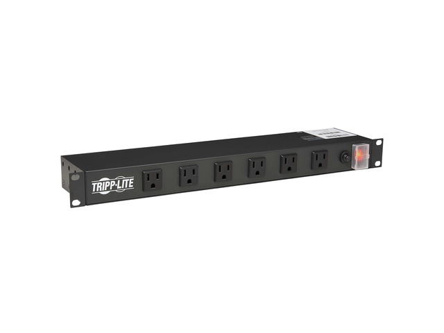 12-Outlet Rack Mount Power Strip PDU, Six Front & Six Rear Facing Outlets, 15A, 120V, 15ft Cord with Right-Angle Plug, Horizontal 1U Rack Mount, Black
