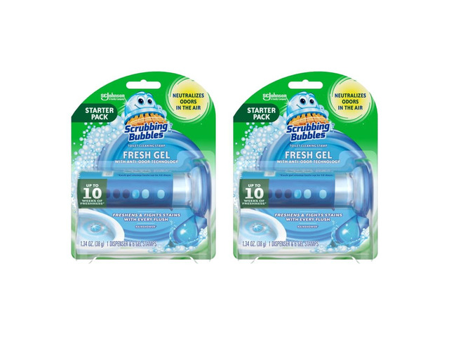 Scrubbing Bubbles Fresh Gel Toilet Bowl Cleaning Stamps, Helps Keep Toilet Clean and Helps Prevent Limescale & Rings, Rainshower Scent, 1 Dispenser...