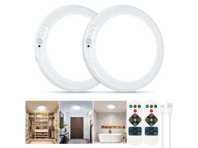 Rechargeable Ceiling Light 2 Pack, Magnetic Motion Sensor with Remote Wireless Dimmable Battery Operated LED Ceiling Lights for Closet Shower...
