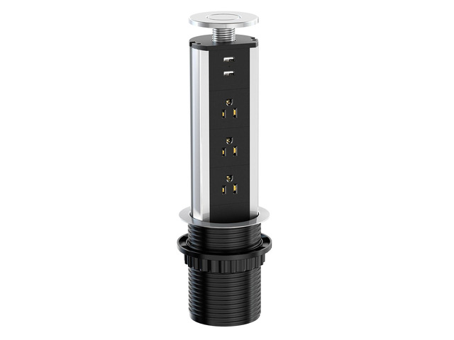 Pop up Outlet for Countertop, 3 AC Outlets & 2 USB-A, 3-1/4 Inch Silver Recessed Power Strip, 2 USB-A Ports, 3 Sockets, for Desktop, Kitchen...