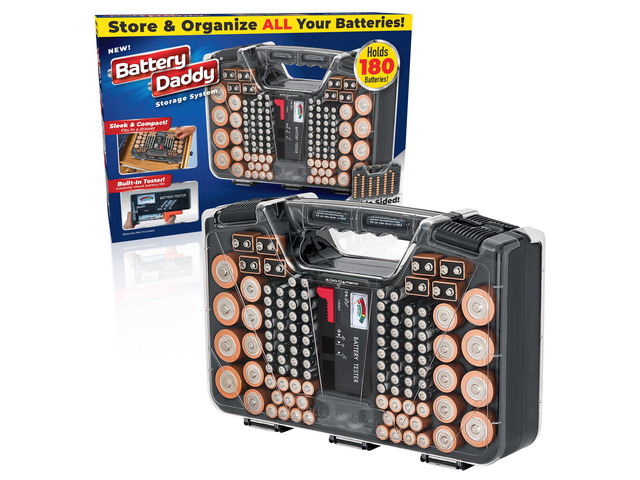 Battery Daddy Storage & Organizer Case w/Tester, Stores & Protects Up to 180 Batteries, Double-Sided, Clear Locking Lid, Secure Latches & Portable...