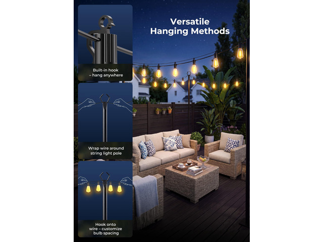 108FT Solar String Lights Outdoor Waterproof, 26Hrs Runtime 50+2 LED Bulbs, USB & Solar Powered, Remote Control & Dimmable Timer, Ideal for...
