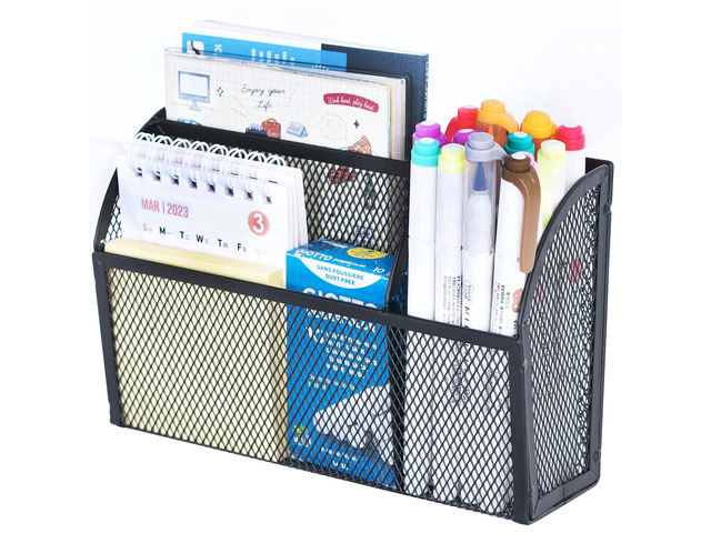 3-Grid Magnetic Pencil Holder, Strong Magnet Locker Organizer, Black Mesh Magnetic Shelf, Marker Holder Perfect for Whiteboard, Refrigerator and...