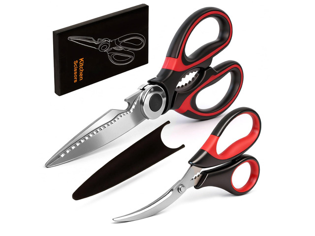 Shears Set of 2, Heavy Duty Kitchen Scissors Seafood Scissors, Stainless Steel Sharp Food Cooking Scissors for Meat, Bones, Fish, Poultry,...