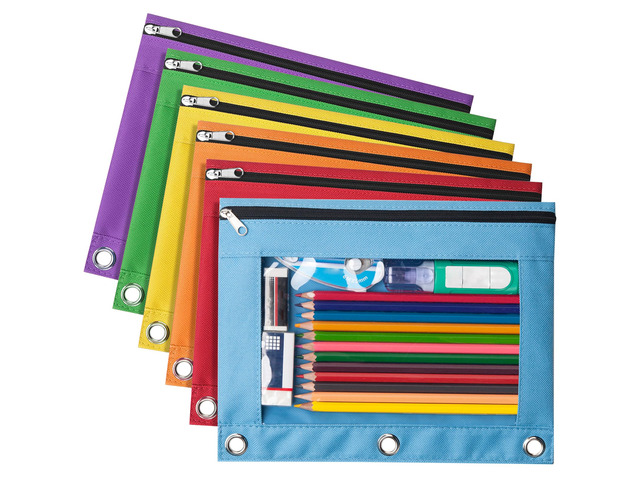 6 Pack Pencil Pouches for 3 Ring Binder, Smooth Zipper Pencil Bag Pencil Pouch, Multi-Color Pencil Case for Binder, Clear Top Binder Pencil Pouch,...
