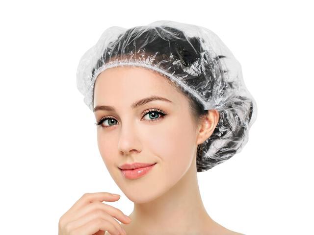100 Pcs Disposable Shower Caps for Women & Men, 20.5in Plastic Shower Cap Waterproof & Durable, Clear Large Plastic Hair Caps for Deep...