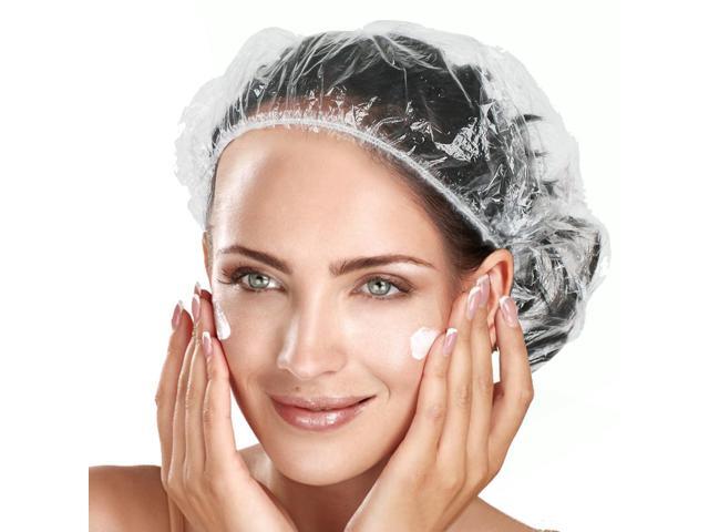 100pk Disposable Shower Caps LARGE SIZE 50cm/20in Unisex Plastic Hair Caps for Deep Conditioning Shower Cap Reusable Waterproof for Women Men Thin...