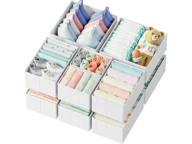 Drawer Organizer Clothes Set of 12 White-Grey - Dresser Organizer For Nursery, Bedroom, Closet - Perfect Baby Clothes Organizer and Storage &...