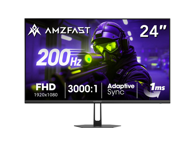 24 Inch Gaming Monitor 200Hz FHD 1080p Computer Monitor, 1ms Adaptive Sync, 3000:1, 129% sRGB, HDR Display, Eye Care, VESA 75x75, Metal Stand, HDMI...