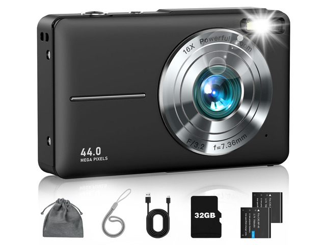 Digital Camera, FHD 1080P Point and Shoot Camera for Kids Teens, 32GB Card Compact Small Vlogging Camera, 16X Zoom Anti-Shake Filters Date Stamp,...
