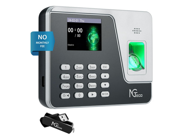 Fingerprint & PIN Time Clock, Standalone Biometric Punch Machine for Small Business, No WiFi/Software Required, No Monthly Fees