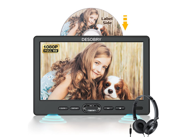 10.5' Car DVD Player with Headphone and Suction-Type Disc in Portable DVD Player with Headrest Mount,Support 1080P Video,HDMI Input,USB/SD Card...