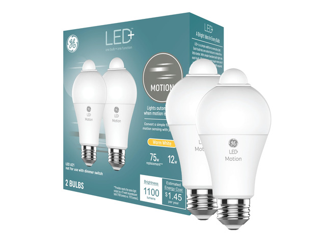Lighting LED+ Motion Sensor Light Bulbs, A21, Warm White, 2 Pack Built-in motion sensor, outdoor security lighting, 12W, porch and entryway use,...