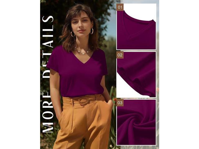 Evervibe 3 Pack Women's Plus Size T-Shirts, V Neck Short Sleeve Shirts Loose Fit Curved Hem Tees Casual Swing Tops
