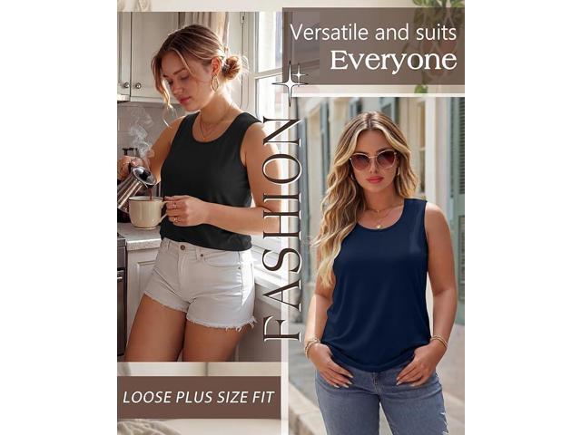 Evervibe 4 Pack Women's Plus Size Tank Tops, Scoop Neck Sleeveless Shirts Casual Summer Ladies Basic Tunics Workout Tees